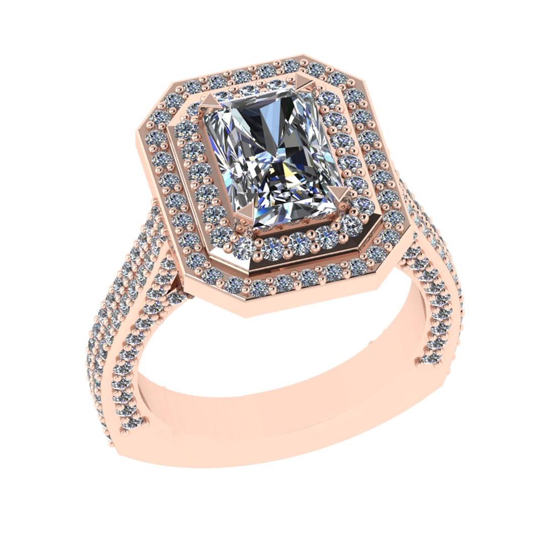 3.77 CtwVS/SI1 Diamond 14K Rose Gold Engagement Ring: Center Diamond Weight : 1.80 Ctw (Emerald Cut) Center Diamond Color :-J-K Center Stone Setting : Prong Clarity :VS/SI1 Total Weight Of Ctw 1.97 Ctw Color : J-K Clarity :VS/SI1 Stone Setting : Prong Me