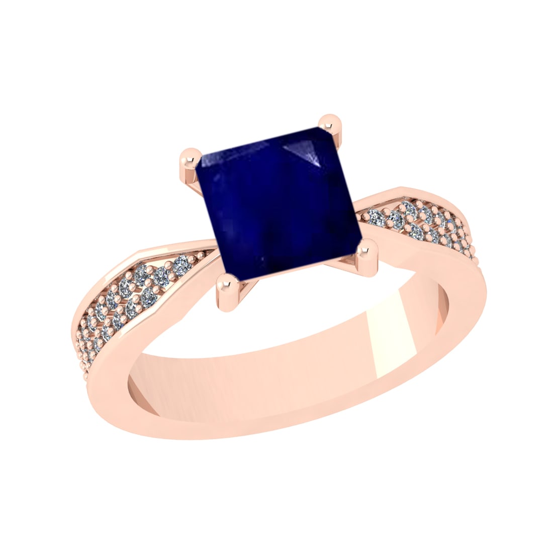 1.58 Ctw VS/SI1 Blue Sapphire and Diamond Prong Set 14k Rose Gold Engagemen: Center Stone Weight :-1.30 Ctw ( Princess Cut ) Center Stone Color :-Blue Sapphire Center Stone Setting : Prong Side Diamond Weight Of Ctw :- 0.28 Ctw Color : J-K Clarity : VS/SI1 Daimond Setting : Pr