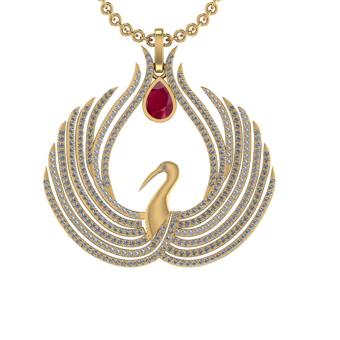 7.52 Ctw VS/SI1 Ruby and Diamond 14K Yellow Gold Pendant (ALL DIAMOND ARE L: Center Stone Weight :-2.00 Ctw ( Pear Cut) Color :- Ruby Setting : Prong Side Diamond Weight Of Ctw 5.52 Ctw Color : J-K Clarity : VS/SI1 Stone Setting : Prong Metal Weight : Approx 17.90 gram 14K Yel