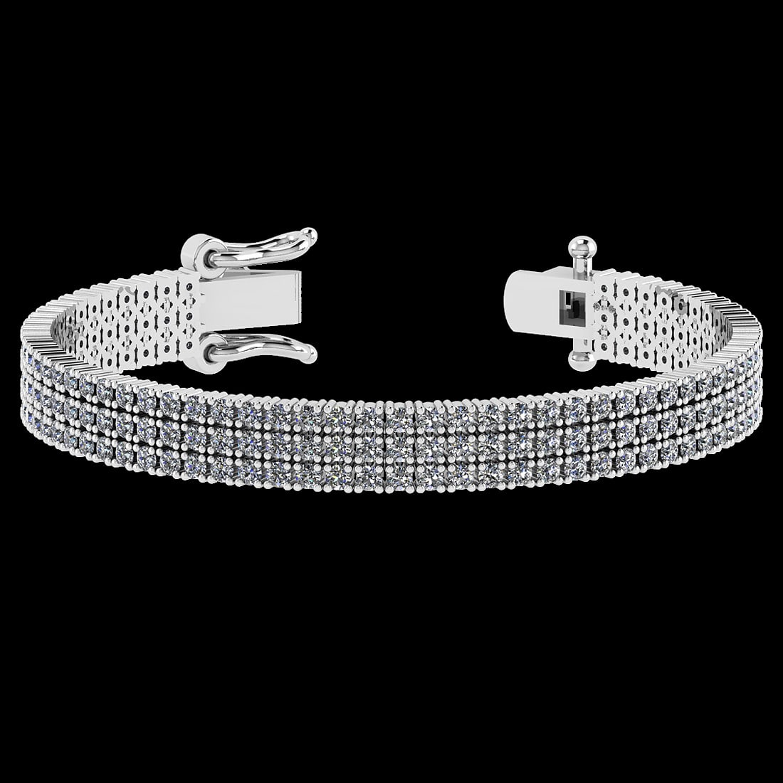 4.92 Ctw VS/SI1 Diamond 14K White Gold 3 Row Bracelet (ALL DIAMOND ARE LAB: Center Diamond Weight : 4.92 Ctw (Round Cut) Center Diamond Color :- J-K Center Clarity : VS/SI1 Stone Setting : Prong 14K White Gold 3 Row Bracelet Size -7 Inch (ALL DIAMOND ARE LAB GROWN )