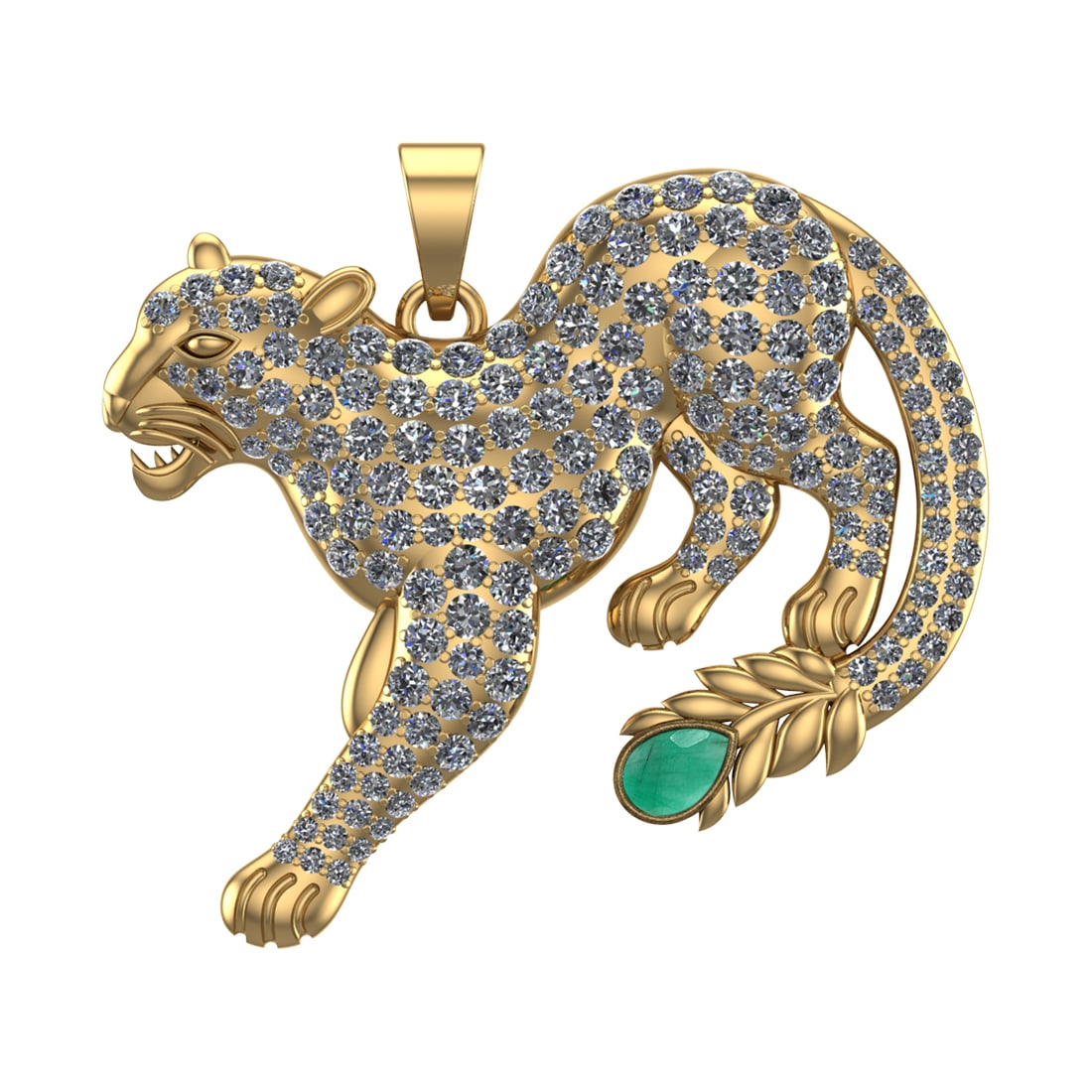 6.61 Ctw VS/SI1 Emerald and Diamond 14k Yellow Gold creature theme panther: Center Stone Weight :-0.50 Ctw ( Pear Cut) Center Stone Color :-Emerald Center Stone Setting : Prong Side Diamond Weight Of Ctw :- 6.11 Ctw Color : J-K Clarity : VS/SI1 Daimond Setting : Prong Metal W