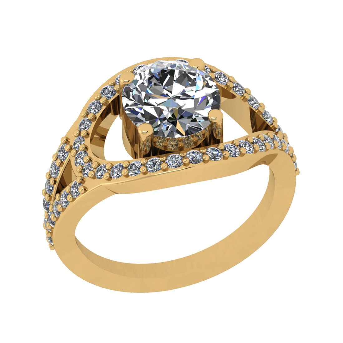 2.41 Ctw SI1/SI2 Diamond Prong Set 14k Yellow Gold Engagement Ring