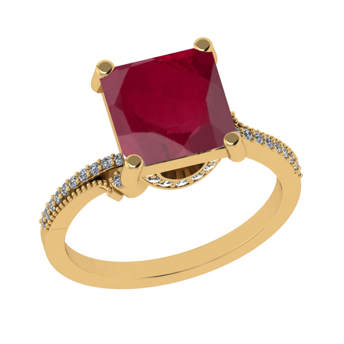 3.23 Ctw VS/SI1 Ruby and Diamond 14k Yellow Gold Engagement Ring (ALL DIAMO: Center Stone Weight :-3.00 Ctw ( Princess Cut) Center Stone Color :-Ruby Center Stone Setting : Prong Side Diamond Weight Of Ctw :- 0.23 Ctw Color : J-K Clarity : VS/SI1 Daimond Setting : Prong Metal 