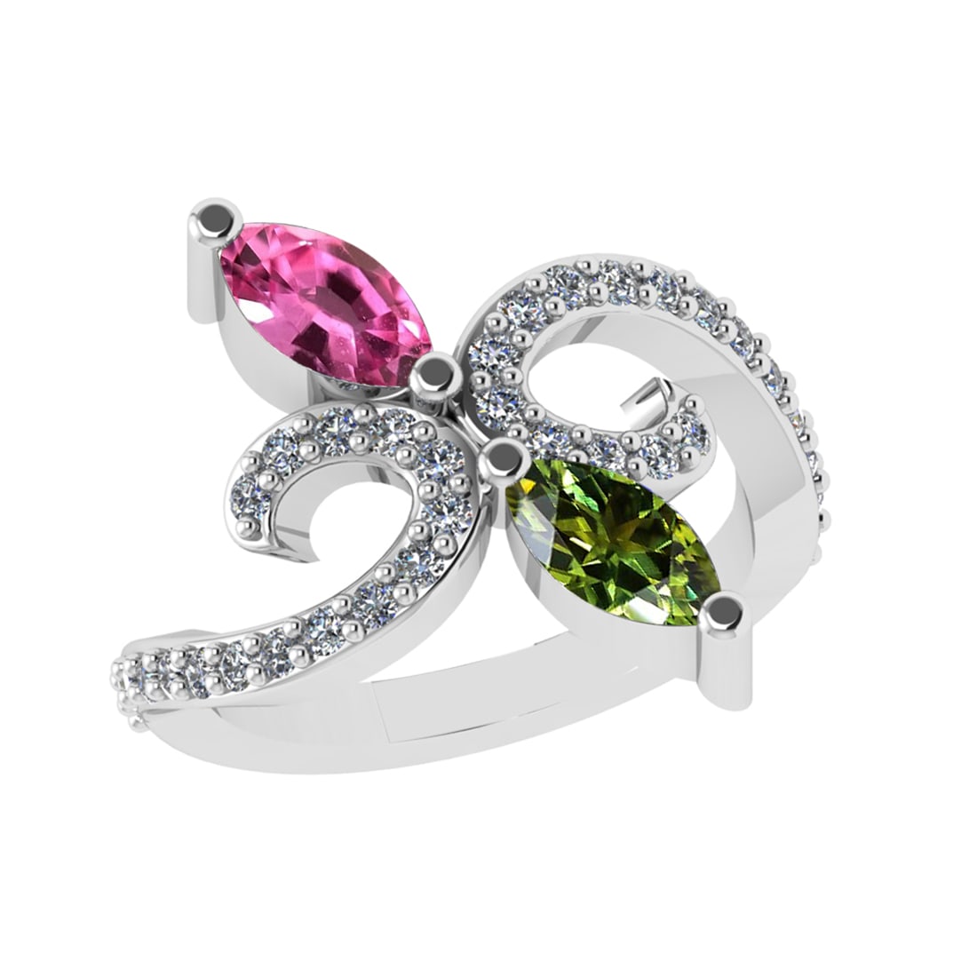 1.45 Ctw VS/SI1 Multi Sapphire and Diamond 14k white Gold Engagement Ring (: Multi Stone Weight :-1.00 Ctw ( Marquise Cut) Multi Stone Color :- Pink,Green Sapphire Center Stone Setting : Prong Side Diamond Weight Of Ctw :- 0.45 Ctw Color : F-G Clarity : VS/SI1 Daimond Setting 