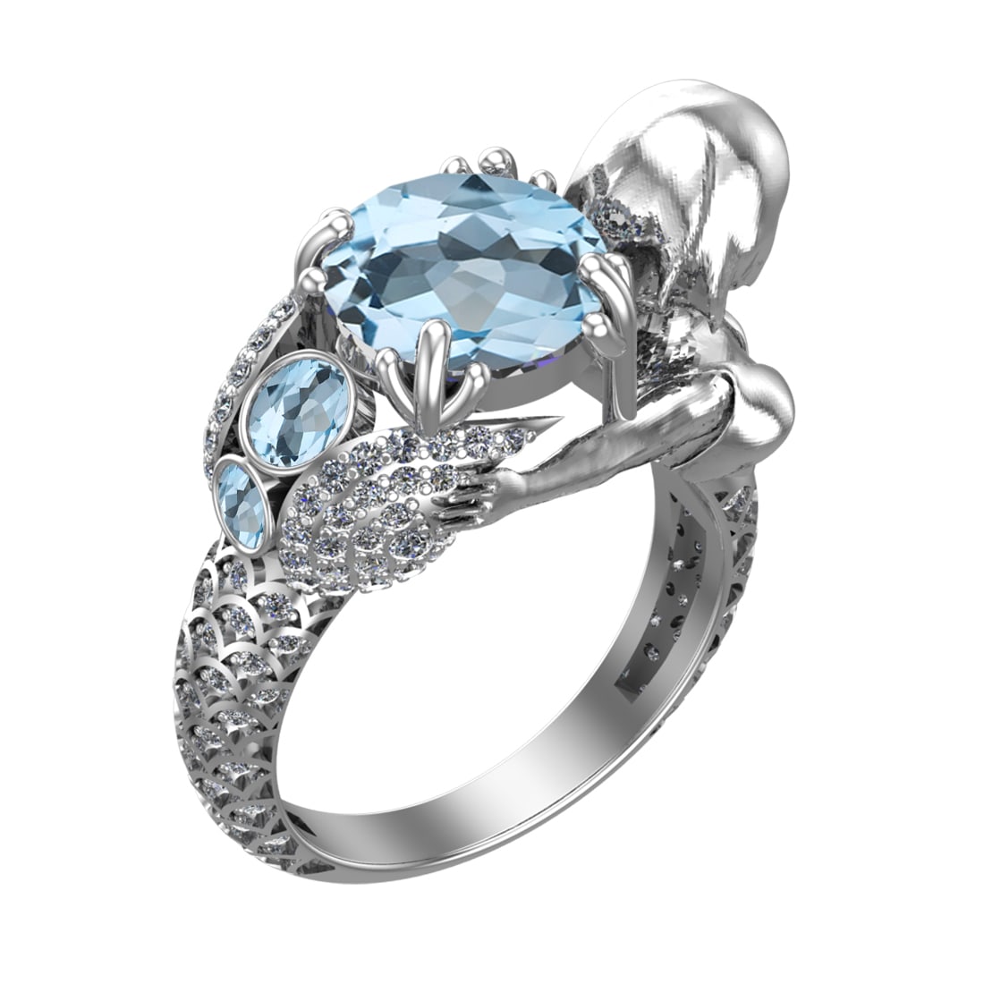 4.92 Ctw VS/SI1 Blue Topaz and Diamond Set 10K white Gold Engagement Ring (: Center Stone Weight :-3.87 Ctw ( Round Cut) Center Stone Color :-Blue Topaz Center Stone Setting : Prong Side Diamond Weight Of Ctw 1.05 Ctw Color : J-K Clarity : VS/SI1 Daimond Setting : Prong Metal 