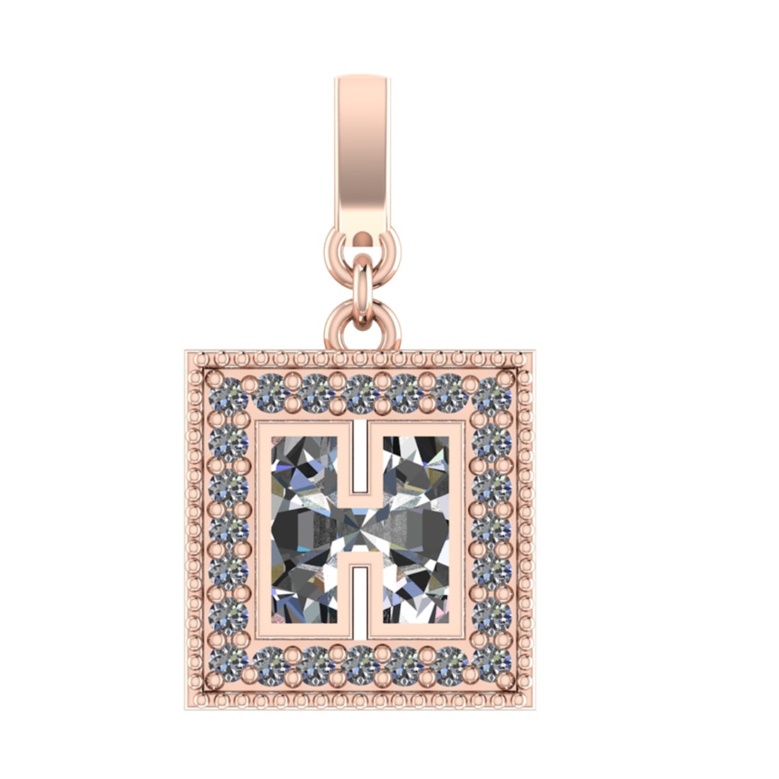 1.06 Ctw SI2/SI1 Diamond Prong Set 14k Rose Gold Alphabet-H Pendant (ALL DI