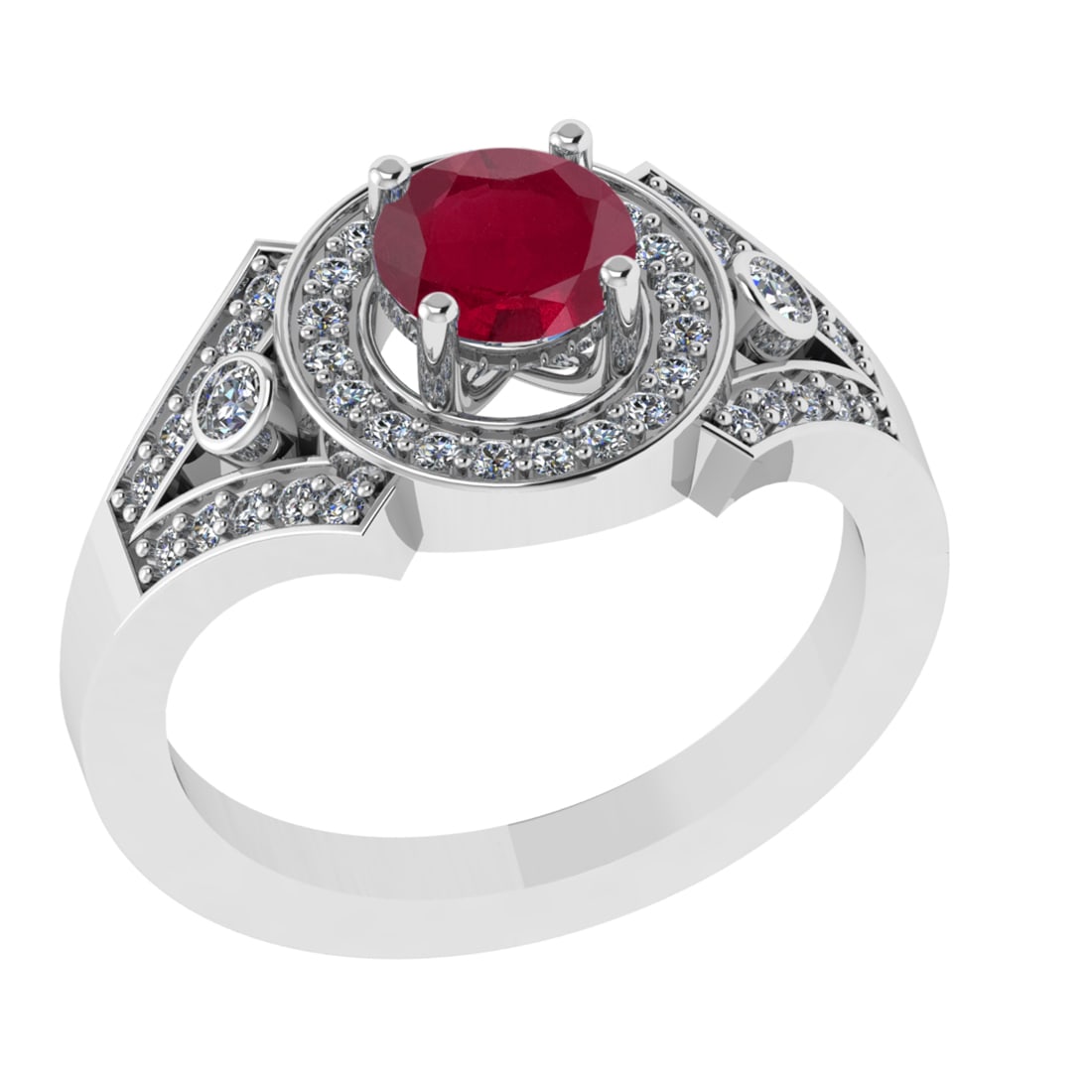 1.24 Ctw VS/SI1 Ruby and Diamond 14k white Gold Engagement Ring (ALL DIAMON: Center Stone Weight :-0.84 Ctw ( Round Cut) Center Stone Color :-Ruby Center Stone Setting : Prong Side Diamond Weight Of Ctw 0.40 Ctw Color : G-H Clarity : VS/SI1 Daimond Setting : Prong Metal Weight