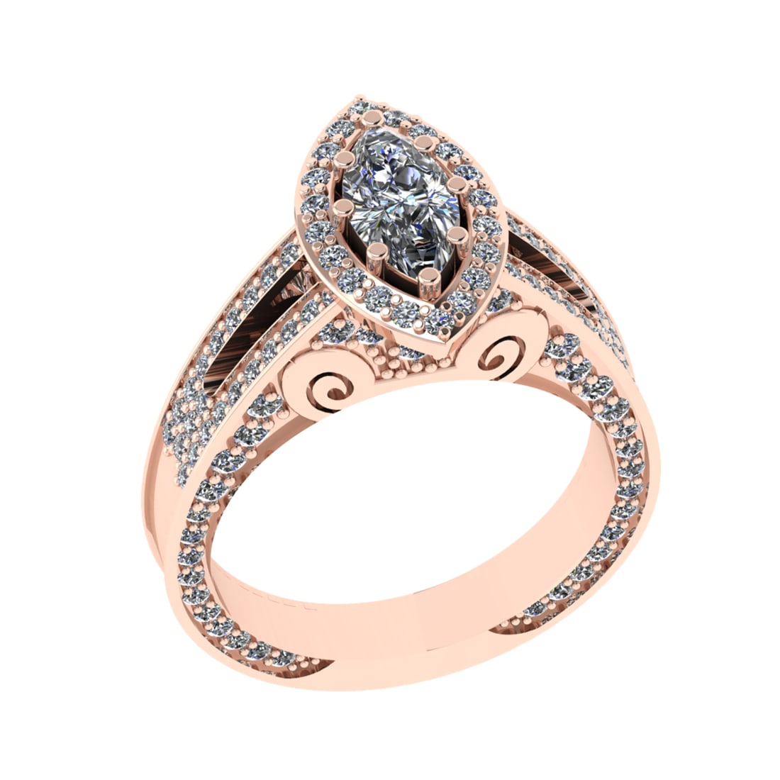 1.83 Ctw VS/SI1 Diamond 14K Rose Gold Engagement Ring (ALL DIAMOND ARE LAB: Center Diamond Weight : 0.50 Ctw Center Diamond Color :-J-K Center Stone Setting : Prong Clarity : VS/SI1 Total Weight Of Ctw 1.33 Ctw Color : J-K Clarity : VS/SI1 Stone Setting : Prong Metal Weight :