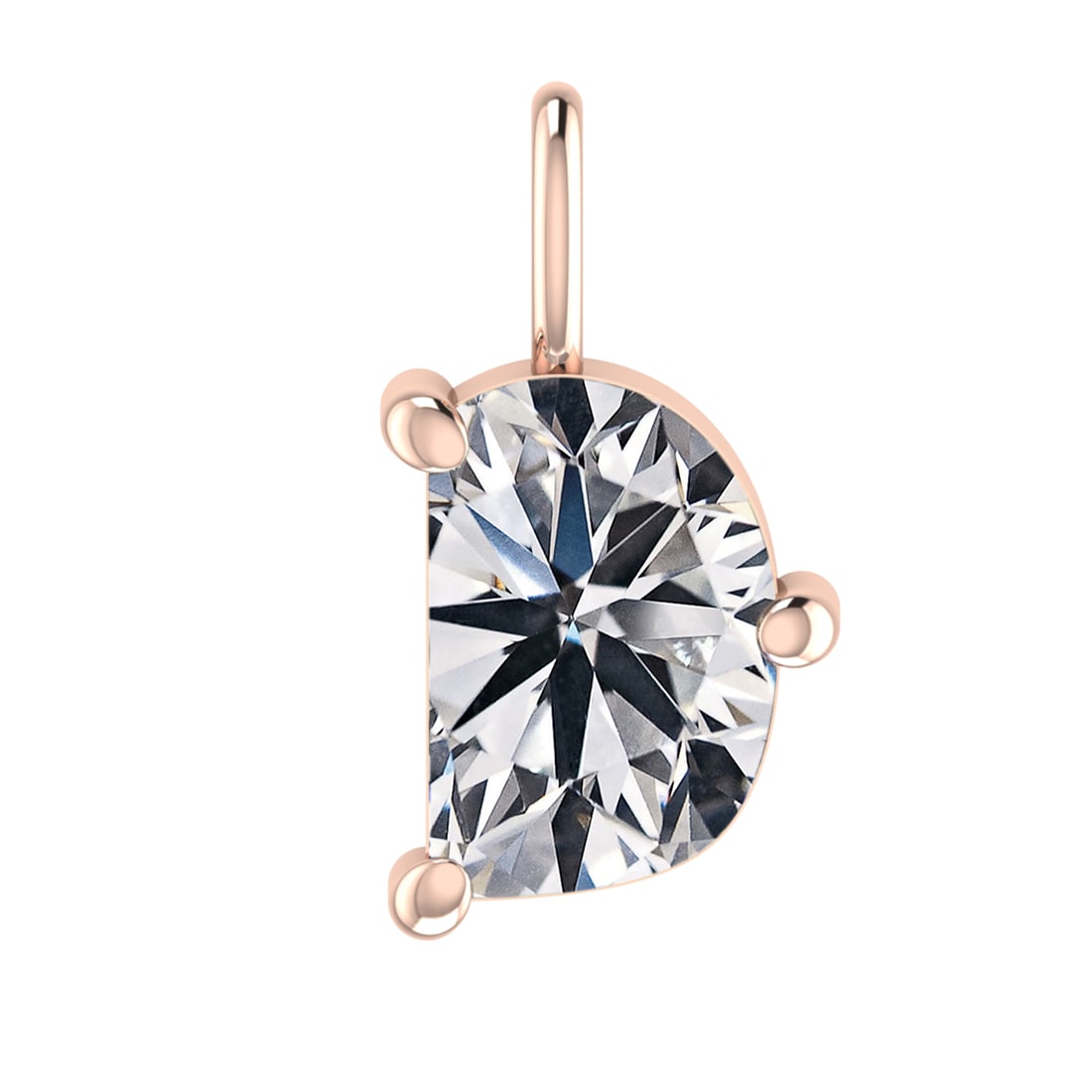 0.60 ctw VS Diamond Style Prong Set 14k Rose Gold Alphabet-D Pendant (ALL L