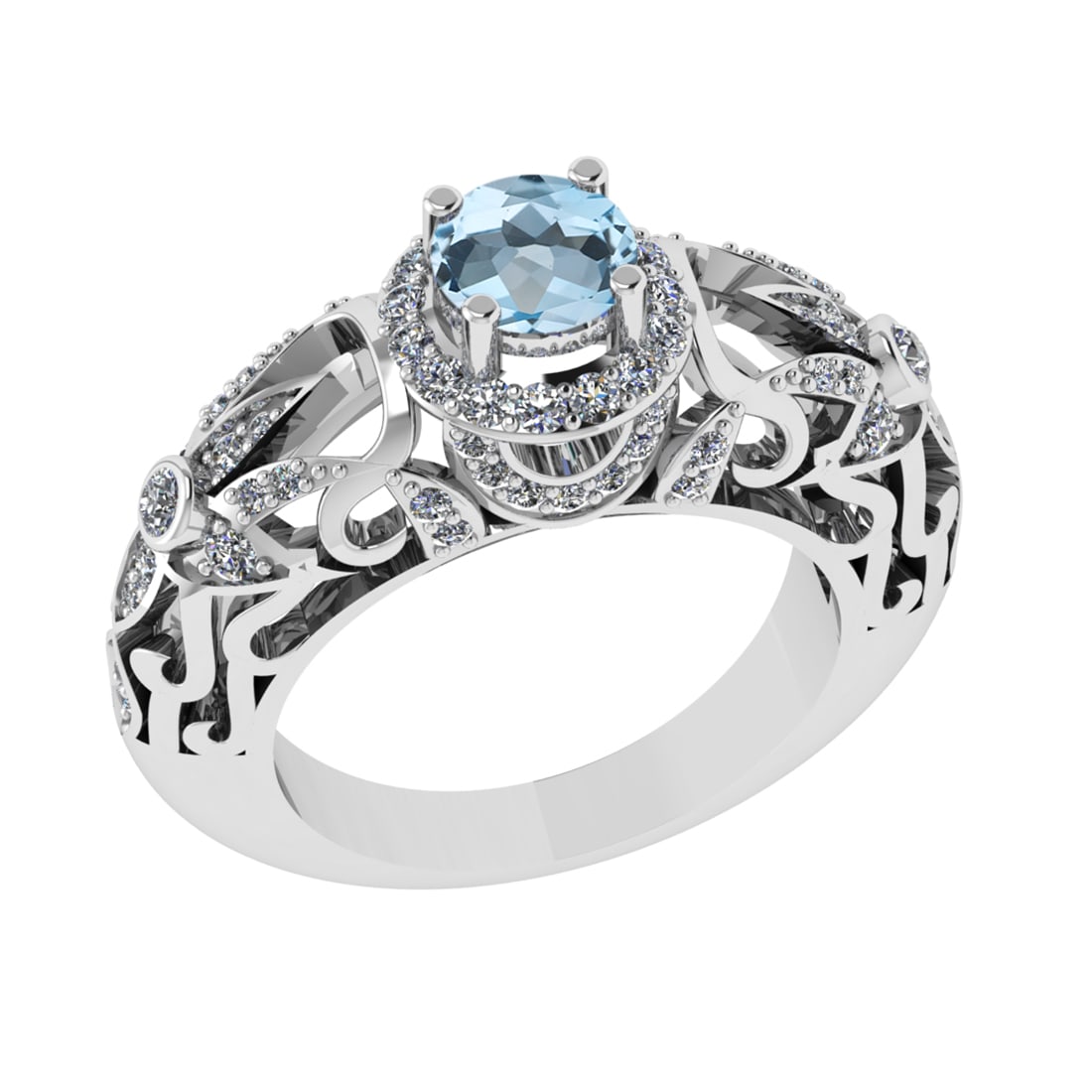 1.45 Ctw VS/SI1 Blue Topaz and Diamond Set 10K white Gold Engagement Ring (: Center Stone Weight :-0.84 Ctw ( Round Cut) Center Stone Color :-Blue Topaz Center Stone Setting : Prong Side Diamond Weight Of Ctw 0.61 Ctw Color : J-K Clarity : VS/SI1 Daimond Setting : Prong Metal 