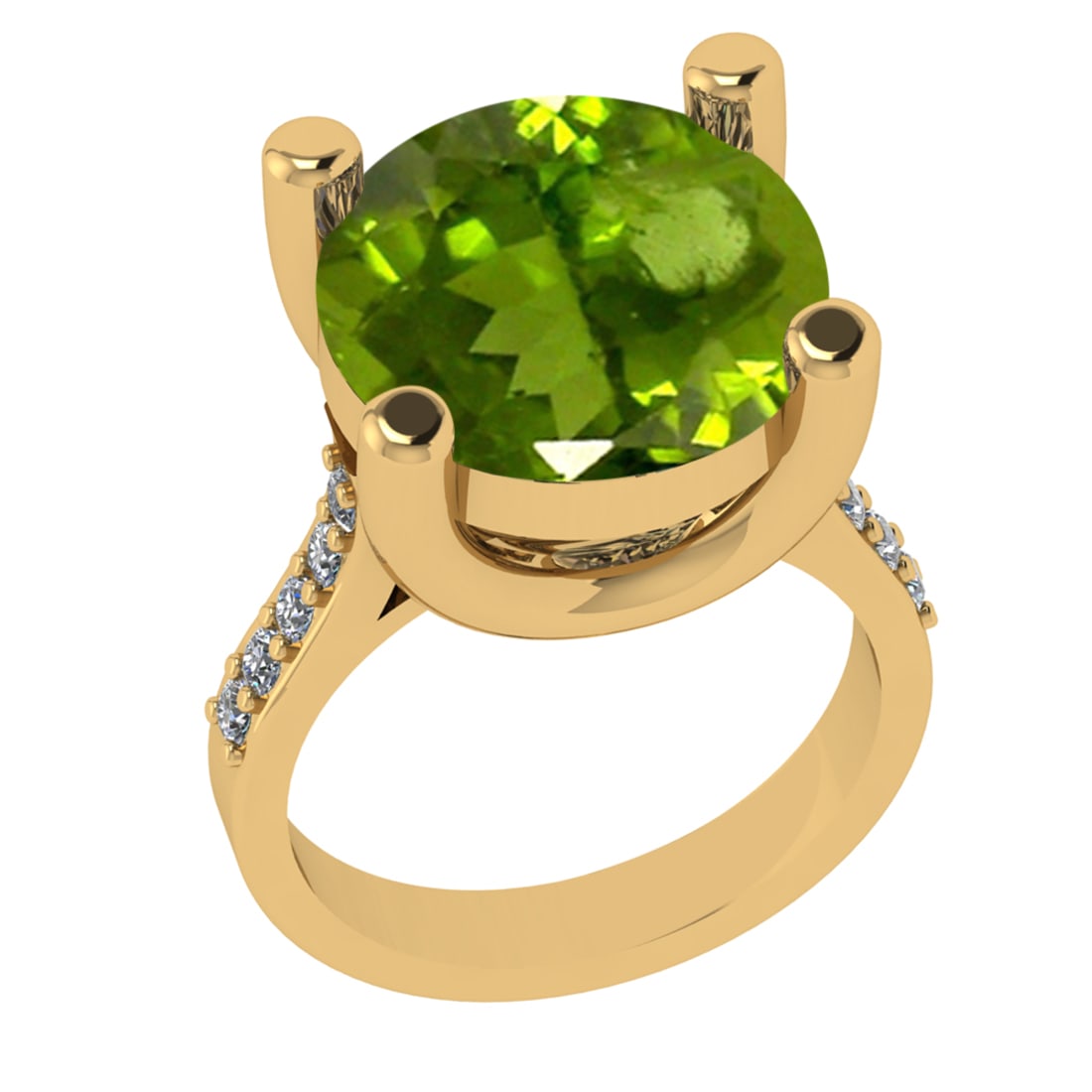 3.25 Ctw VS/SI1 Peridot And Diamond 14K Yellow Gold Engagement Ring( ALL DI: Center Stone Weight : 2.90 Ctw ( Round Cut ) Center Stone Color : Peridot Stone Setting : Prong Side Diamond Weight Of Ctw 0.35 Ctw Side Stone Color : J-K Stone Clarity : VS/SI1 Stone Setting : Prong 