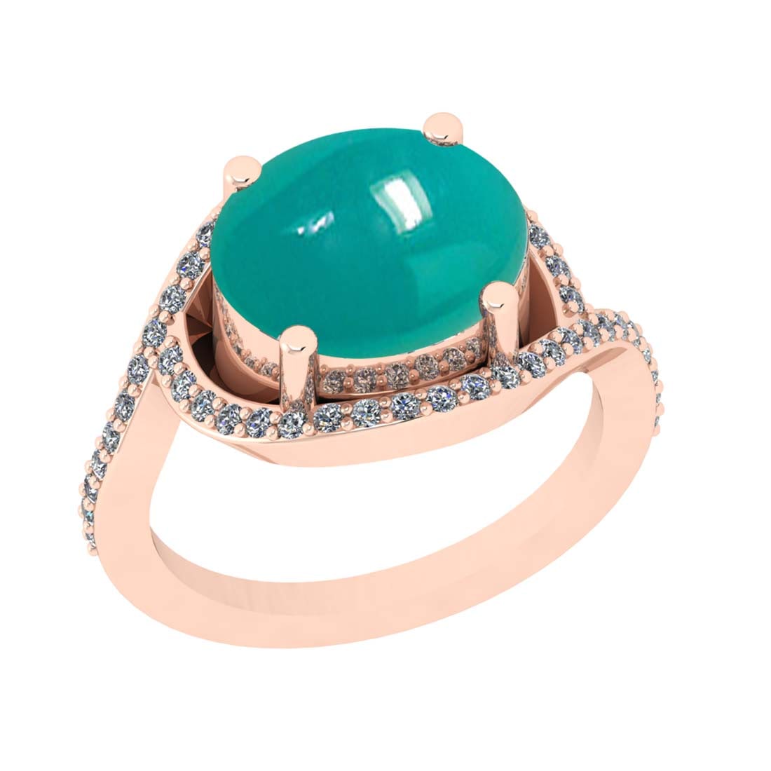 5.25 CtwVS/SI1 Emerald and Diamond 14k Rose Gold Engagement Ring: Center Stone Weight :-4.89 Ctw ( Oval Cab) Center Stone Color :-Emerald Center Stone Setting : Prong Side Diamond Weight Of Ctw :- 0.36 Ctw Color : J-K Clarity : VS/SI1 Daimond Setting : Prong Metal W