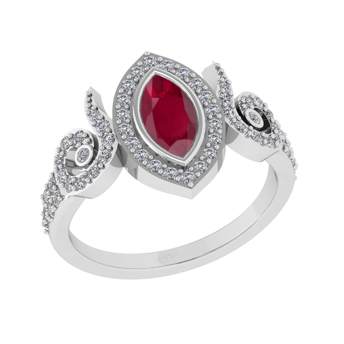 0.93 Ctw VS/SI1 Ruby and Diamond14K White Gold Engagement Ring: Center Stone Weight : 0.50 Ctw (Marquise Cut) Center Stone Color :-Ruby Center Stone Setting : Prong Side Diamond Weight Of Ctw 0.43 Ctw Color : J-K Clarity : VS/SI1 Stone Setting : Prong Metal Weight