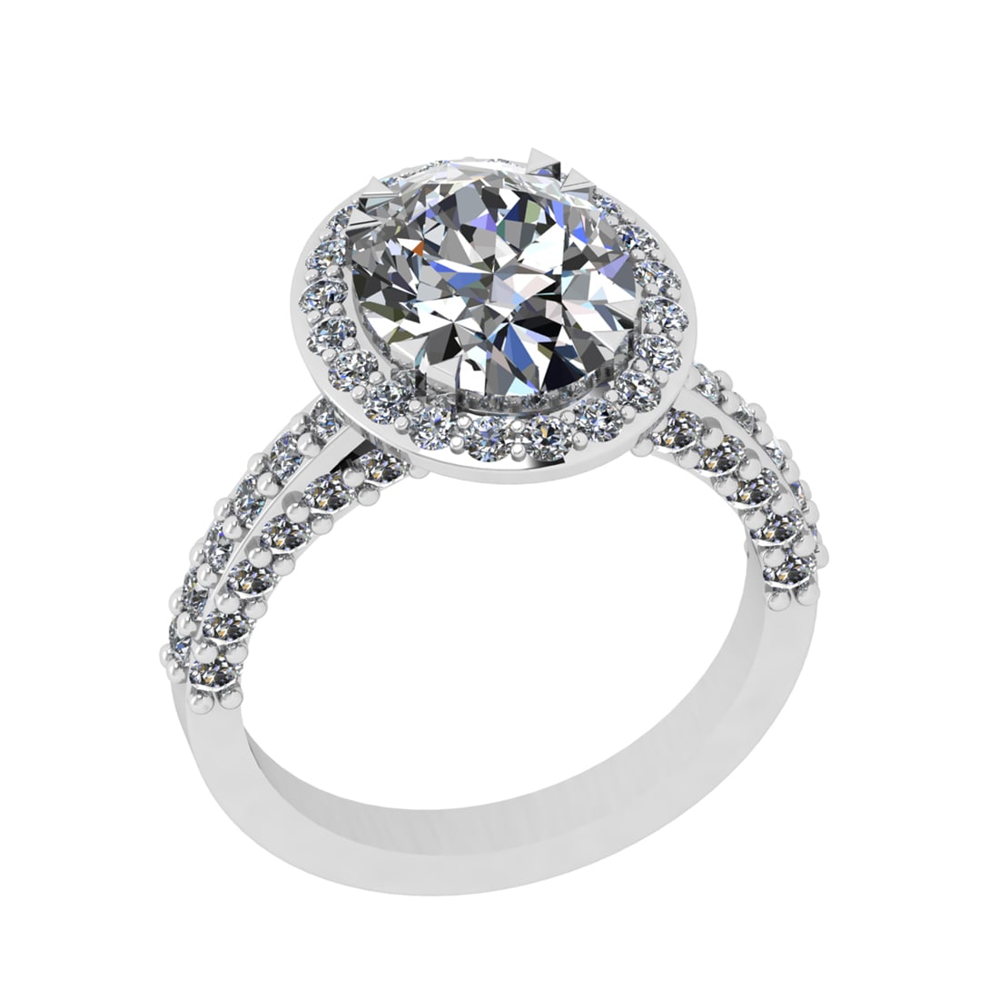 4.38 Ctw SI2/SI1 Diamond Prong Set 14k white Gold Engagement Ring: Center Daimond Weight :-2.88 Ctw ( Oval Cut) Color : G-H Clarity : SI2/SI1 Side Diamond Weight Of Ctw 1.50 Ctw Color : G-H Clarity : SI2/SI1 Daimond Setting : Prong Metal Weight : Approx 5.48 gram 14k