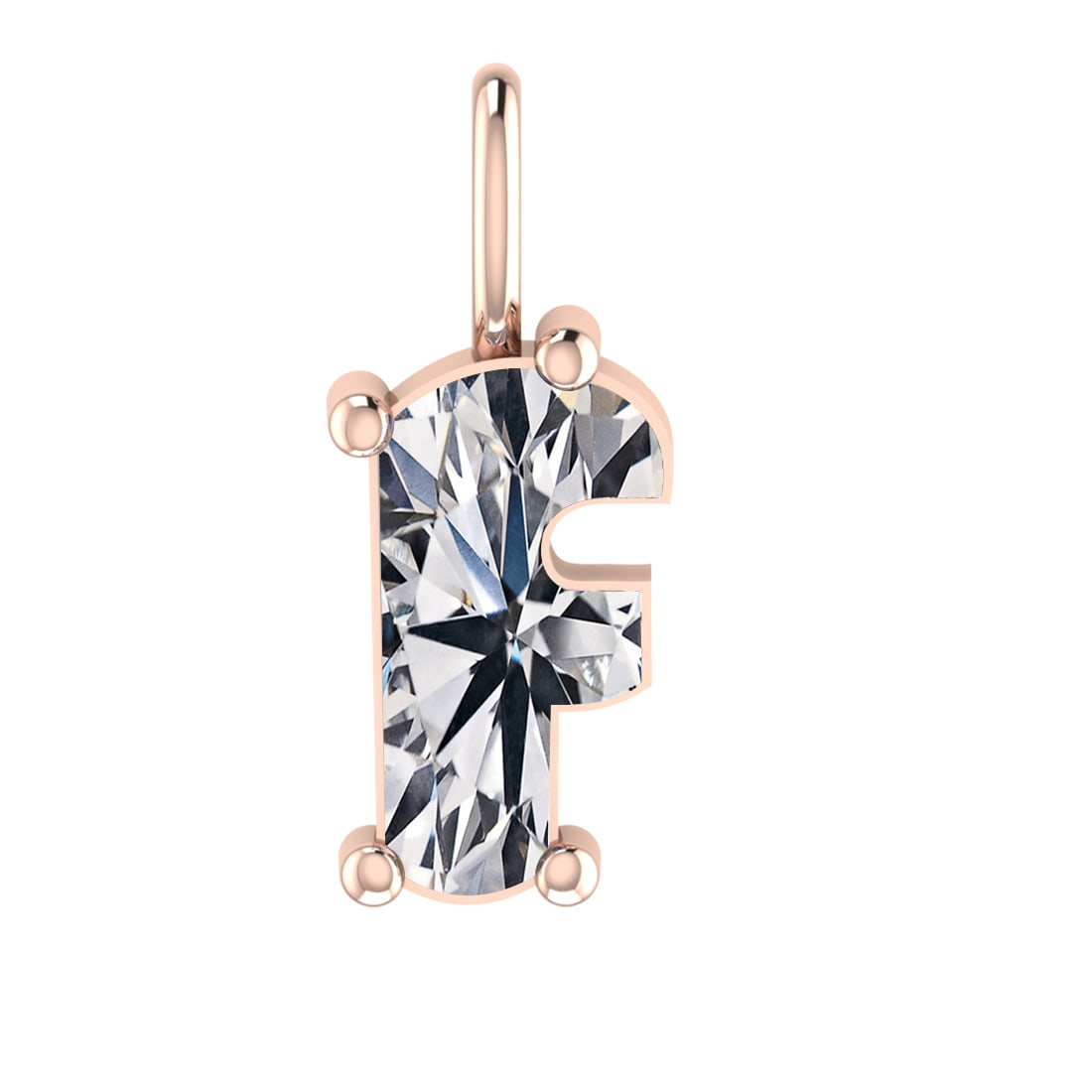 0.88 ctw VS Diamond Style Prong Set 14k Rose Gold Alphabet-F Pendant (ALL L