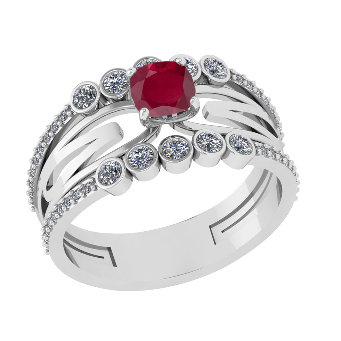 1.03 Ctw VS/SI1 Ruby and Diamond 14k white Gold Engagement Ring (ALL DIAMON: Center Stone Weight :-0.50 Ctw ( Cushion Cut) Center Stone Color :-Ruby Center Stone Setting : Prong Side Diamond Weight Of Ctw :- 0.53 Ctw Color : J-K Clarity : VS/SI1 Daimond Setting : Prong Metal W