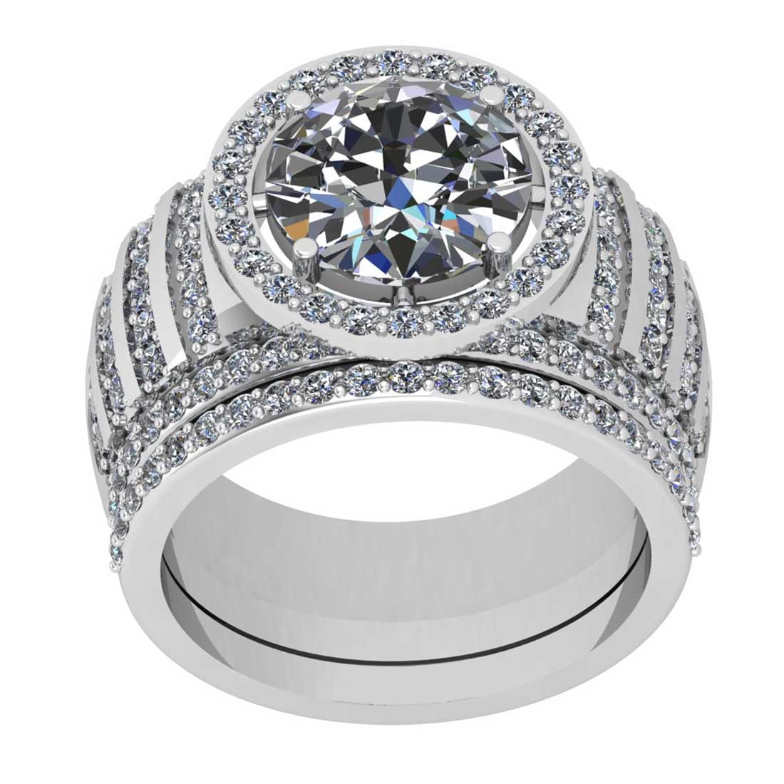 5.97 Ctw SI2/I1 Diamond Style Prong Set 18K White Gold Engagement set Ring: Center Diamond Weight : 3.87 Ctw ( Round Cut) Center Diamond Color : G-H Center Stone Setting : Prong Center Stone Clarity : SI2/I1 Side Stone Weight Of Ctw 2.10 Ctw Side Stone Color : G-H Stone Clari