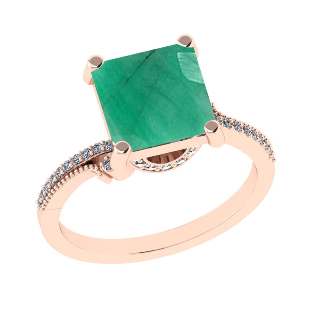 3.23 Ctw VS/SI1 Emerald and Diamond 14k Rose Gold Engagement Ring (ALL DIAM: Center Stone Weight :-3.00 Ctw ( Princess Cut) Center Stone Color :-Emerald Center Stone Setting : Prong Side Diamond Weight Of Ctw :- 0.23 Ctw Color : J-K Clarity : VS/SI1 Daimond Setting : Prong Met
