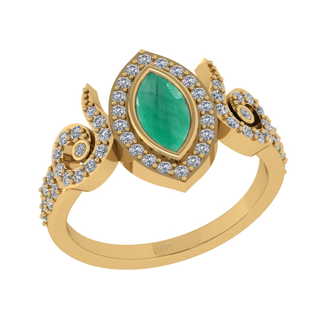 0.93 Ctw VS/SI1 Emerald and Diamond14K Yellow Gold Engagement Ring: Center Stone Weight : 0.50 Ctw (Marquise Cut) Center Stone Color :-Emerald Center Stone Setting : Prong Side Diamond Weight Of Ctw 0.43 Ctw Color : J-K Clarity : VS/SI1 Stone Setting : Prong Metal Wei