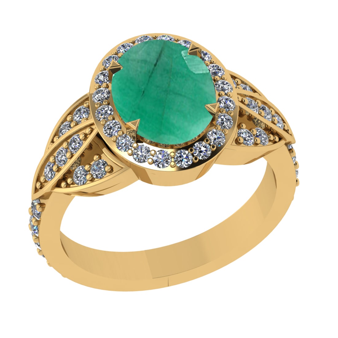 3.26 Ctw VS/SI1 Emerald and Diamond 14k Yellow Gold Engagement Ring (ALL DI: Center Stone Weight :-2.50 Ctw ( Oval Cut) Center Stone Color :-Emerald Center Stone Setting : Prong Side Diamond Weight Of Ctw 0.76 Ctw Color : G-H Clarity : VS/SI1 Daimond Setting : Prong Metal Weig