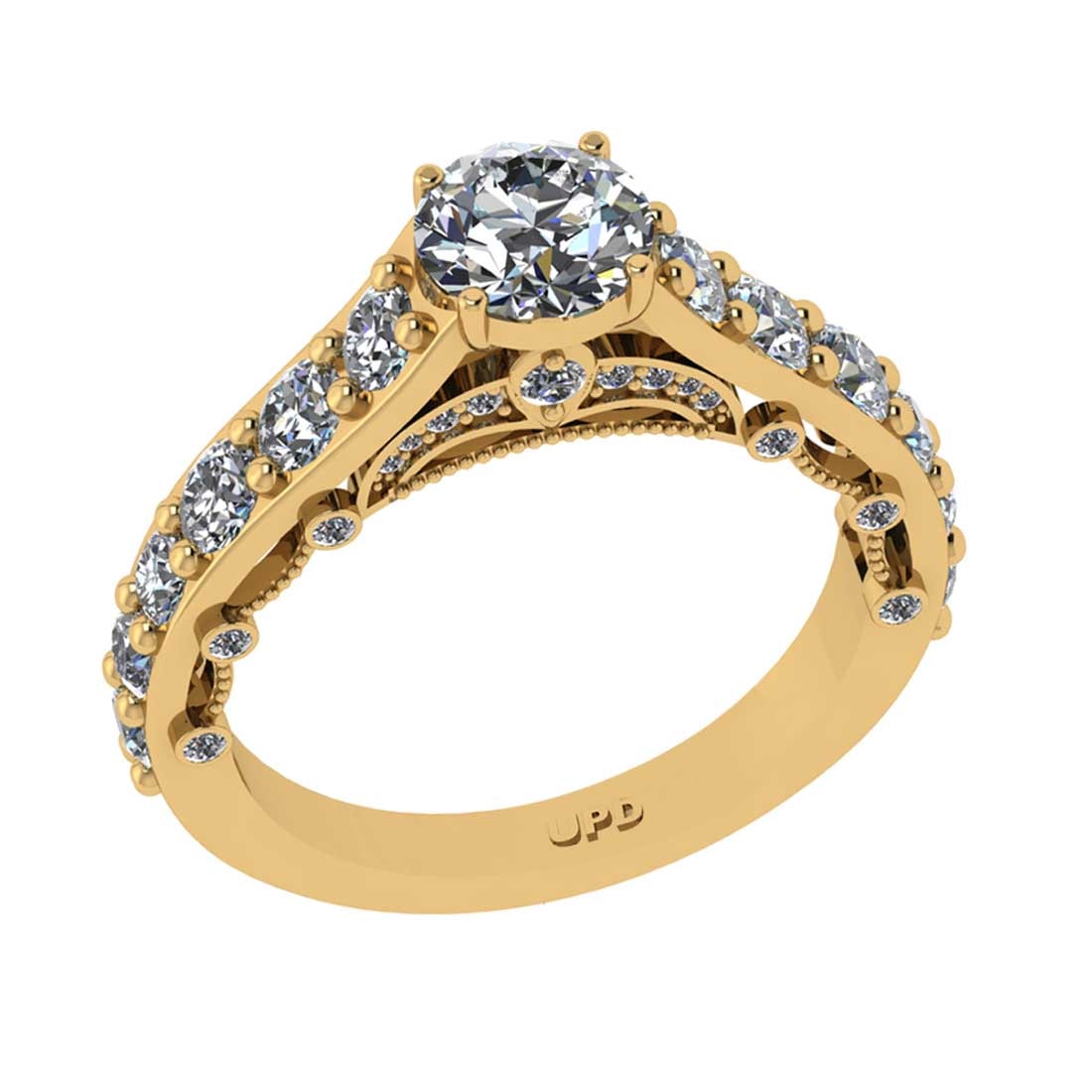 2.47 Ctw VS/SI1 Diamond 14K Yellow Gold Vintage Style Engagement Ring: Center Diamond Weight : 1.30 Ctw (Round Cut) Center Color :-G-H Center Stone Clarity :- VS/SI1 Center Stone Setting : Prong Side Stone Weight Of Ctw 1.17 Ctw Side Stone Color : G-H Stone Clarity : VS/
