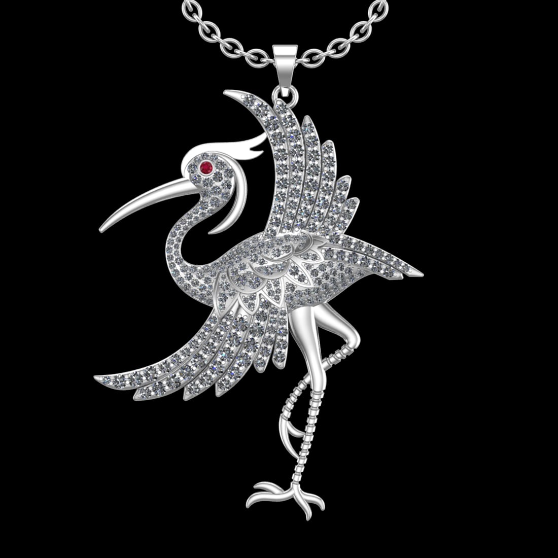 12.90 Ctw VS/SI1 Diamond 10k White Gold Birds theme Pendant (ALL DIAMOND AR: Eye stone Weight :- 0.01 ctw Eye Stone Color :- Ruby Total Diamond Weight :-12.89 Ctw (Round cut) Color :- J-K Clarity : VS/SI1 Setting : Prong Metal Weight : Approx 37.80gram 10k White Gold Birds the