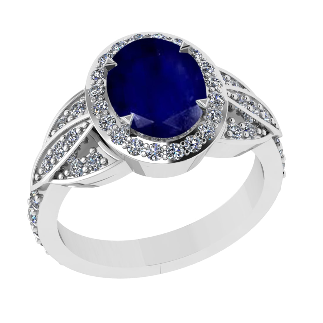 3.26 Ctw VS/SI1 Blue Sapphire and Diamond 14k white Gold Engagement Ring (A: Center Stone Weight :-2.50 Ctw ( Oval Cut) Center Stone Color :-Blue Sapphire Center Stone Setting : Prong Side Diamond Weight Of Ctw 0.76 Ctw Color : G-H Clarity : VS/SI1 Daimond Setting : Prong Meta