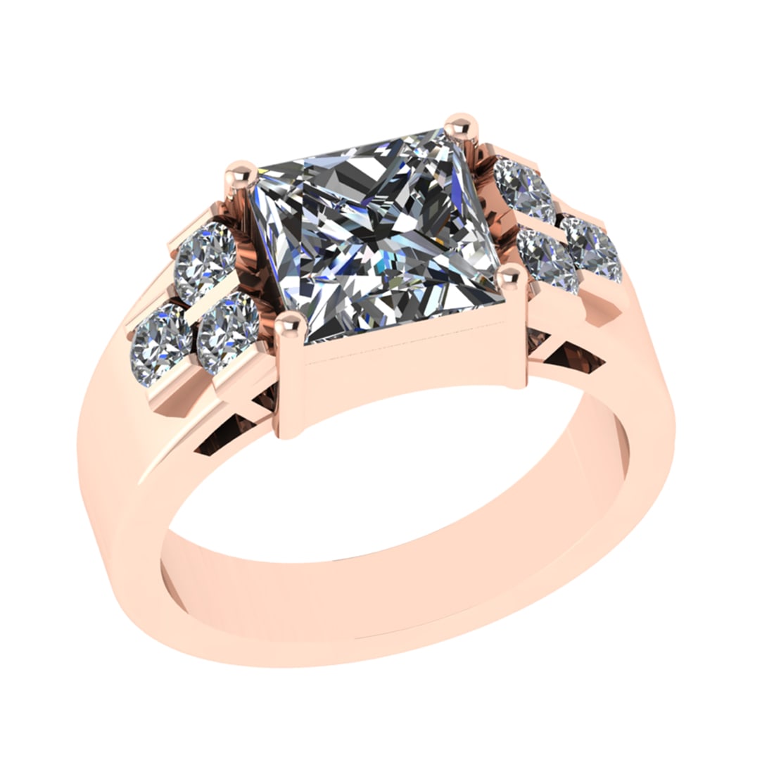 2.60 Ctw VS/SI1 Diamond 14k Rose Gold Engagement Ring (ALL DIAMOND ARE LAB: Center Daimond Weight :-2.00 Ctw ( Princess Cut) Color : G-H Clarity : VS/SI1 Side Diamond Weight Of Ctw 0.60 Ctw Ctw Color : G-H Clarity : VS/SI1 Daimond Setting : Prong Metal Weight : Approx 5.95 gr