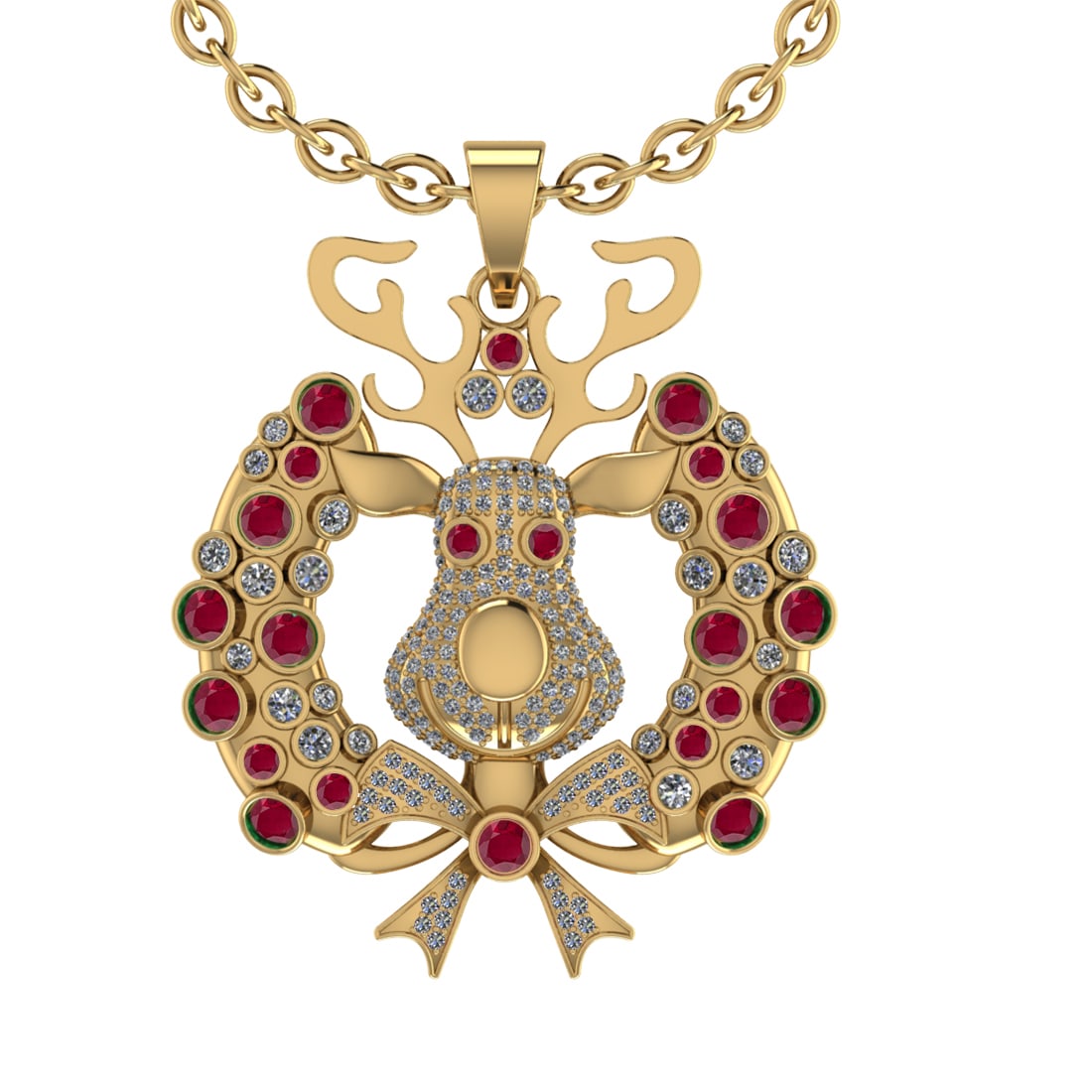 3.02Ctw VS/SI1 Ruby and Diamond 14K Yellow Gold Necklace(ALL DIAMOND ARE LA: Center Stone Weight 1.79Ctw (Round cut) Color :- Ruby Center Stone Setting : Prong Side Diamond Weight Of Ctw1.23Ctw Color : J-K Clarity : VS/SI1 Stone Setting : Prong Metal Weight : Approx32.10gram 1