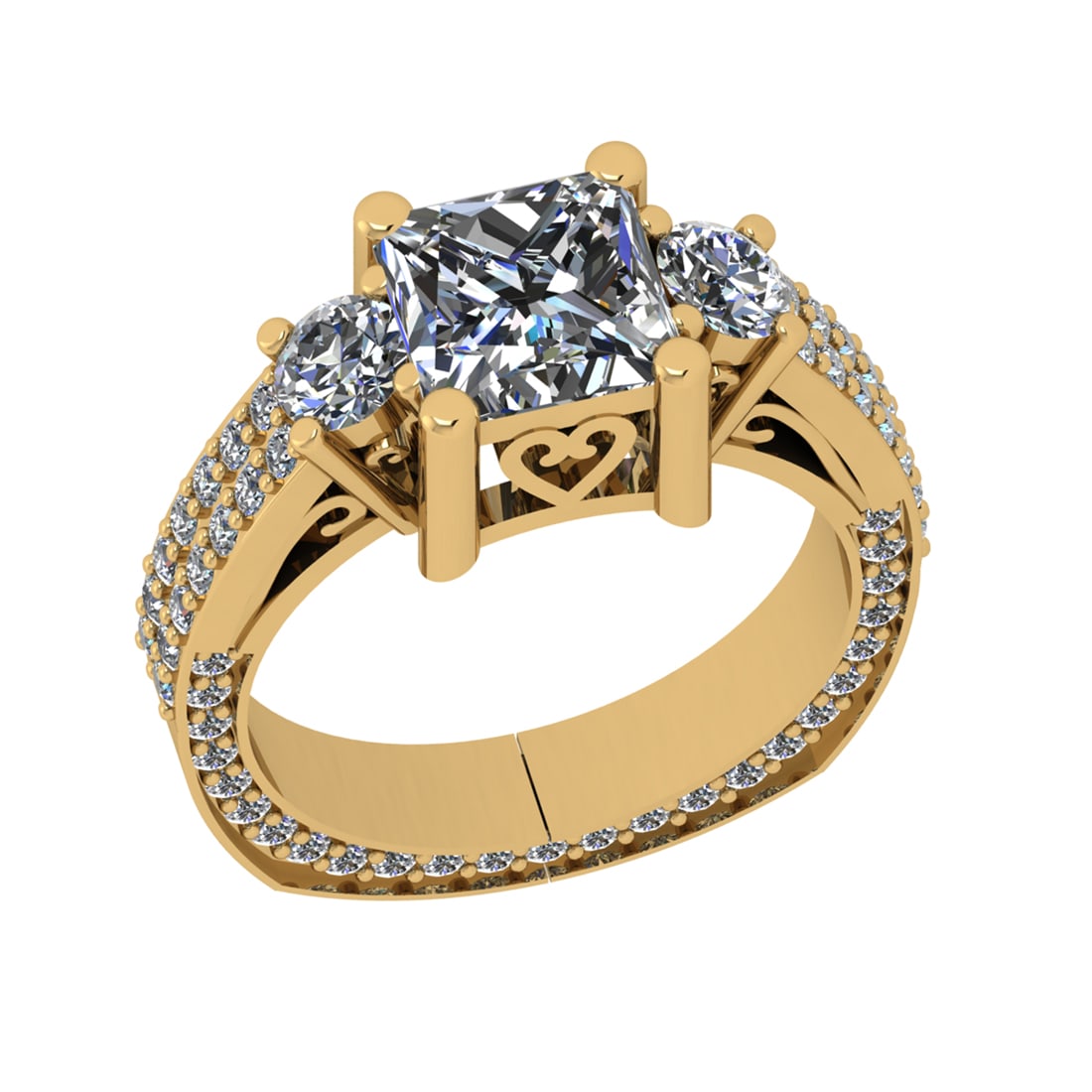 3.47 Ctw SI1/SI2 Diamond Prong Set 14k Yellow Gold Engagement Ring: Center Daimond Weight :-2.50 Ctw ( Princess & Round Cut) Color : G-H Clarity : SI1/SI2 Side Diamond Weight Of Ctw 0.97 Ctw Color : G-H Clarity : SI1/SI2 Daimond Setting : Prong Metal Weight : Approx 6