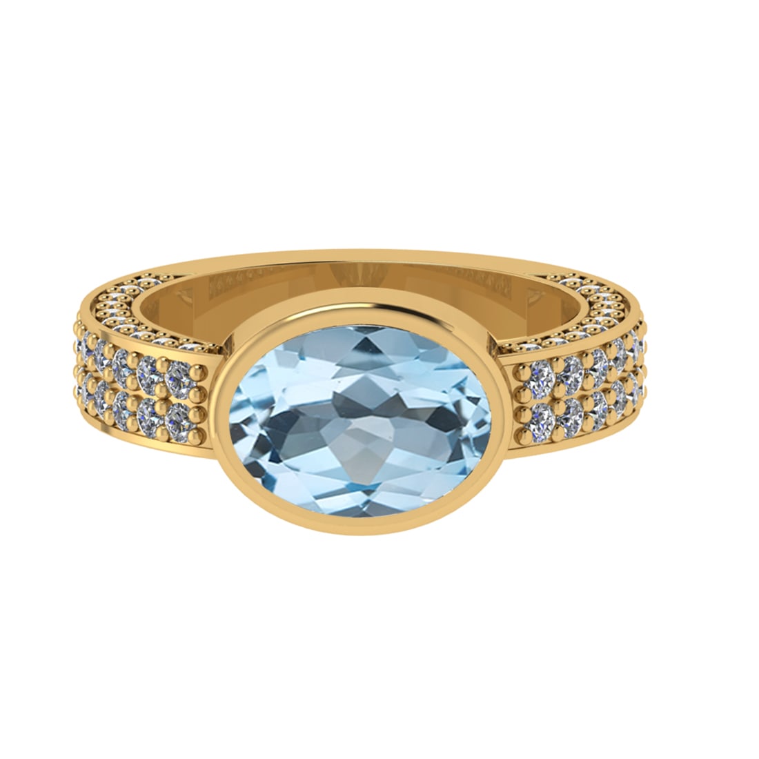 2.96 Ctw VS/SI1 Blue Topaz and Diamond Set 10K Yellow Gold Engagement Ring: Center Stone Weight :-2.00 Ctw ( Oval Cut) Center Stone Color :-Blue Topaz Center Stone Setting : Prong Side Diamond Weight Of Ctw 0.96 Ctw Color : J-K Clarity : VS/SI1 Daimond Setting : Prong Metal W
