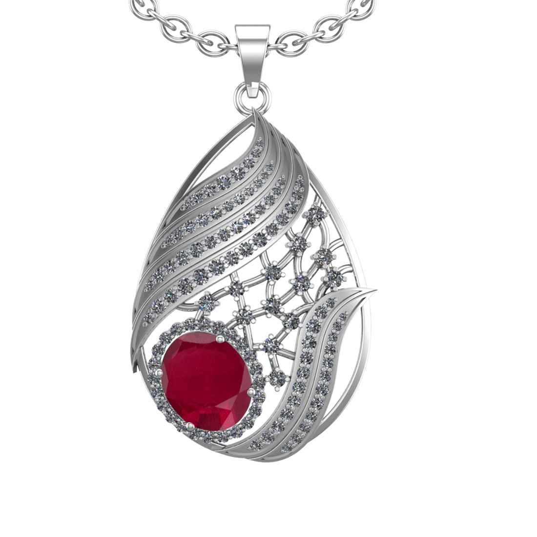 6.68 Ctw VS/SI1 Ruby and Diamond 14k White Gold Pendant (ALL DIAMOND ARE LA: Center Stone Weight :-4.80 Ctw ( Oval cut) Center Stone Color :-Ruby Setting : Prong Side Diamond Weight Of Ctw 1.88 Ctw Color : J-K Clarity : VS/SI1 Stone Setting : Prong Metal Weight : Approx 12.80 