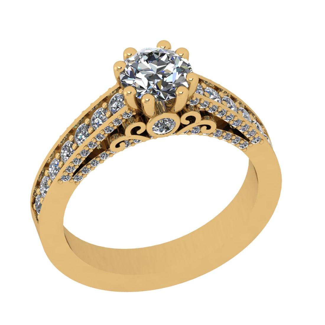 1.76 Ctw SI1/SI2 Diamond Prong Set 14k Yellow Gold Engagement Ring: Center Daimond Weight :-0.84 Ctw ( Round Cut ) Color : G-H Clarity : SI1/SI2 Side Diamond Weight Of Ctw 0.92 Ctw Color : G-H Clarity : SI1/SI2 Daimond Setting : Prong Metal Weight : Approx 5.24 gram 1