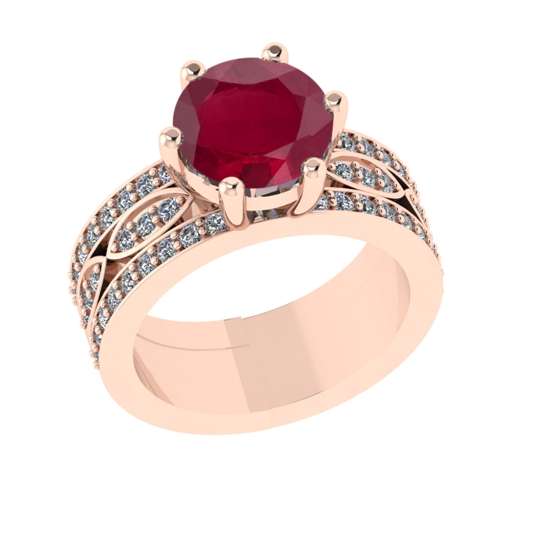 3.47 Ctw VS/SI1 Ruby and Diamond 14k Rose Gold Engagement Ring (ALL DIAMOND: Center Stone Weight :-2.75 Ctw ( Round Cut) Center Stone Color :-Ruby Center Stone Setting : Prong Side Diamond Weight Of Ctw 0.72 Ctw Color : G-H Clarity : VS/SI1 Daimond Setting : Prong Metal Weight
