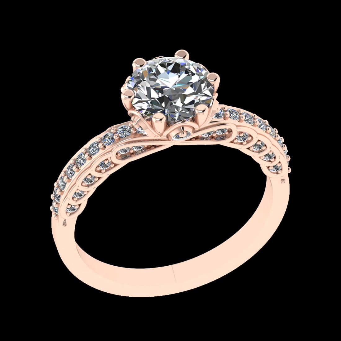 1.91 Ctw VS/SI1 Diamond Prong Set 10K Rose Gold Engagement Ring: Center Daimond Weight :-1.30 Ctw ( Round Cut) Color : J-K Clarity : VS/SI1 Side Diamond Weight Of Ctw 0.61 Ctw Color : J-K Clarity : VS/SI1 Daimond Setting : Prong Metal Weight : Approx 4.33 gram 10K 