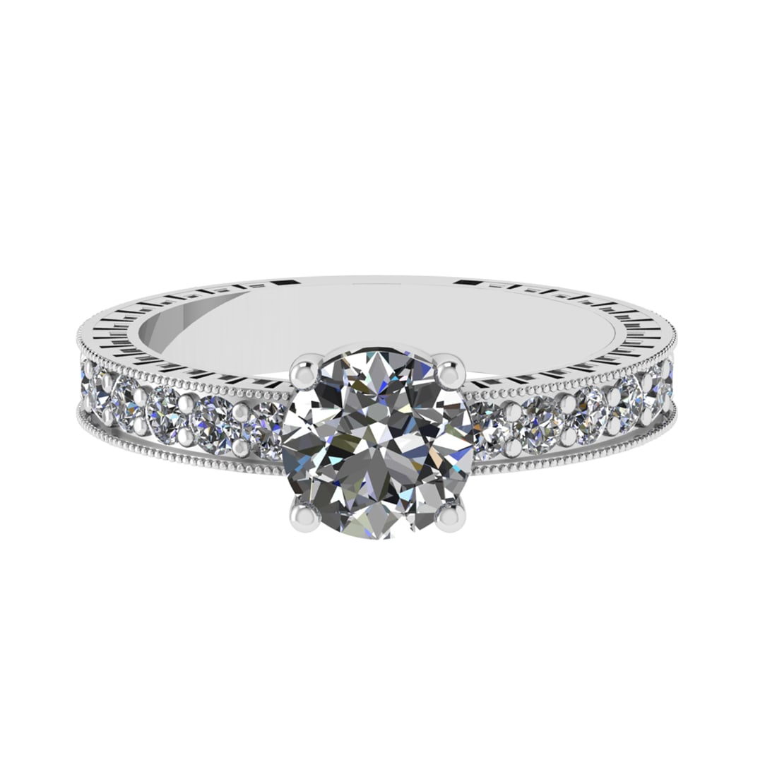 2.07 Ctw SI2/SI1 Diamond Prong Set 14k white Gold Engagement Ring (ALL DIAM: Center Daimond Weight :-1.30 Ctw ( Round Cut) Color : G-H Clarity : SI2/SI1 Side Diamond Weight Of Ctw 0.77 Ctw Color : G-H Clarity : SI2/SI1 Daimond Setting : Prong Metal Weight : Approx 4.43 gram 14