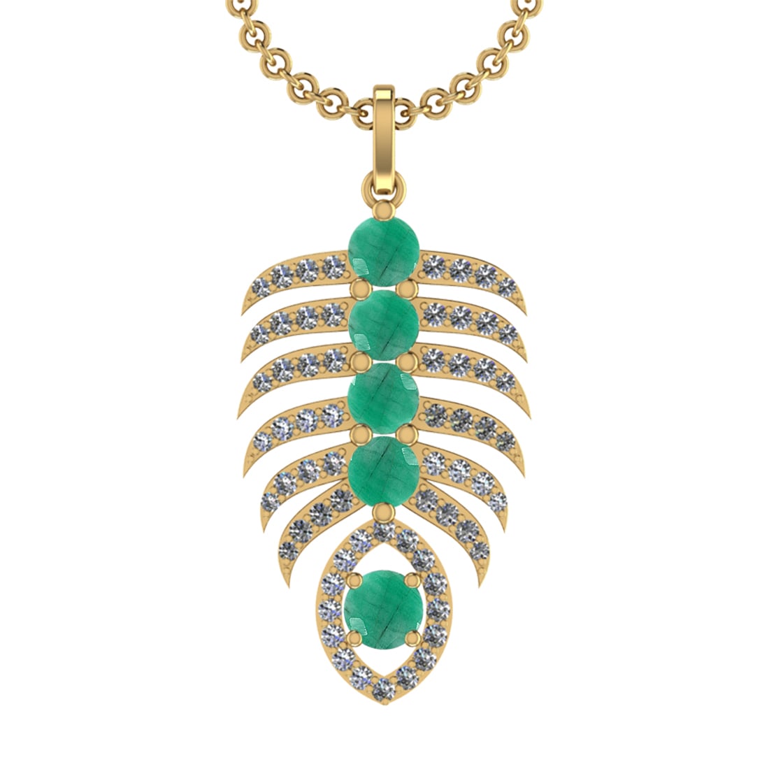 4.60 Ctw VS/SI1 Emerald and Diamond 14k Yellow Gold Pandant (ALL DIAMOND AR: Center Stone Weight :-3.00 Ctw ( Round Cut) Center Stone Color :-Emerald Center Stone Setting : Prong Side Diamond Weight Of Ctw :- 1.60 Ctw Color : J-K Clarity : VS/SI1 Daimond Setting : Prong Metal 