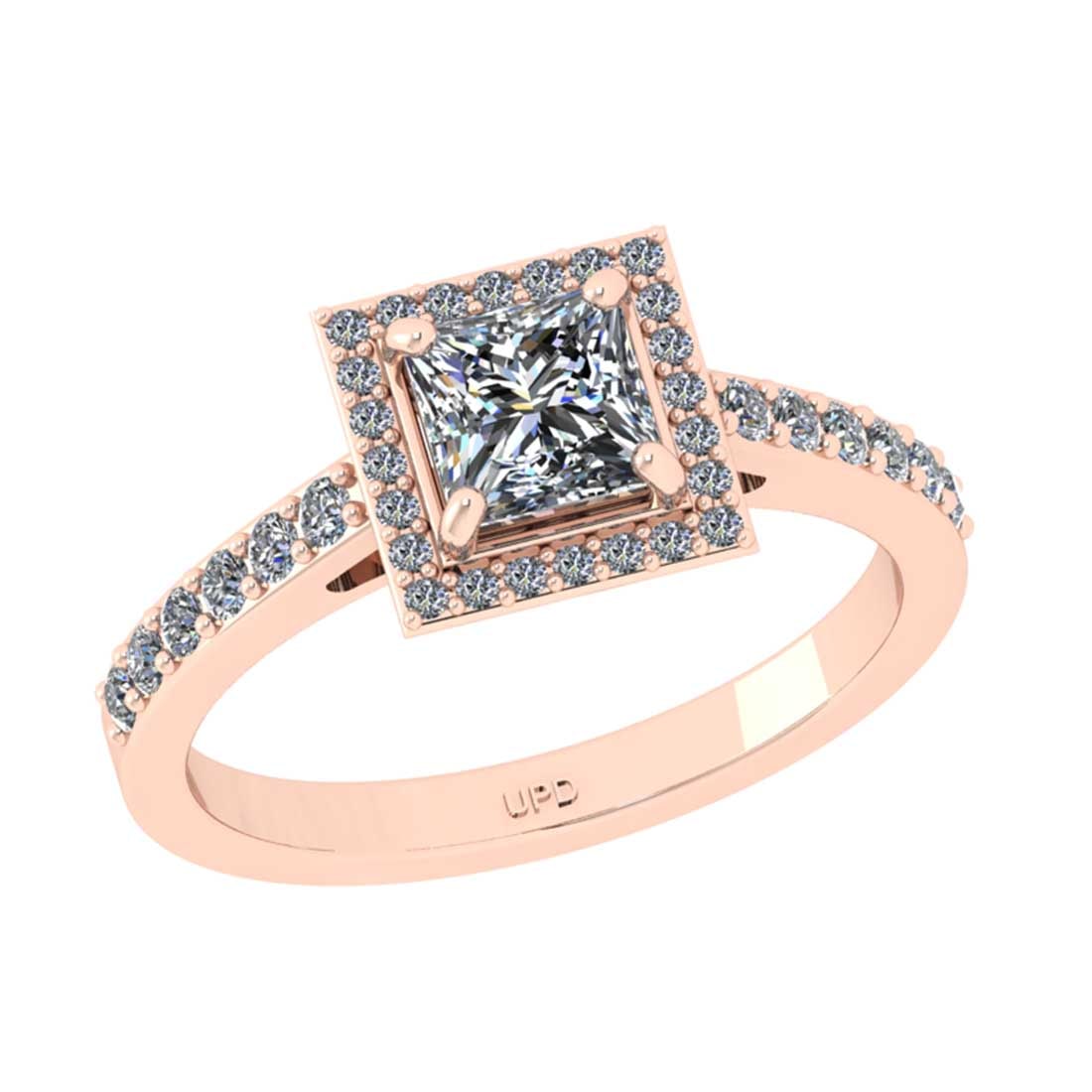 1.08 Ctw VS/SI1 Diamond 10K Rose Gold Engagement Hiden Halo Ring: Center Diamond Weight : 0.75 Ctw ( Princess Cut) Center Diamond Color :-J-K Center Stone Setting : Prong Clarity : VS/SI1 Total Weight Of Ctw 0.33 Ctw Color : J-K Clarity : VS/SI1 Stone Setting : Pron