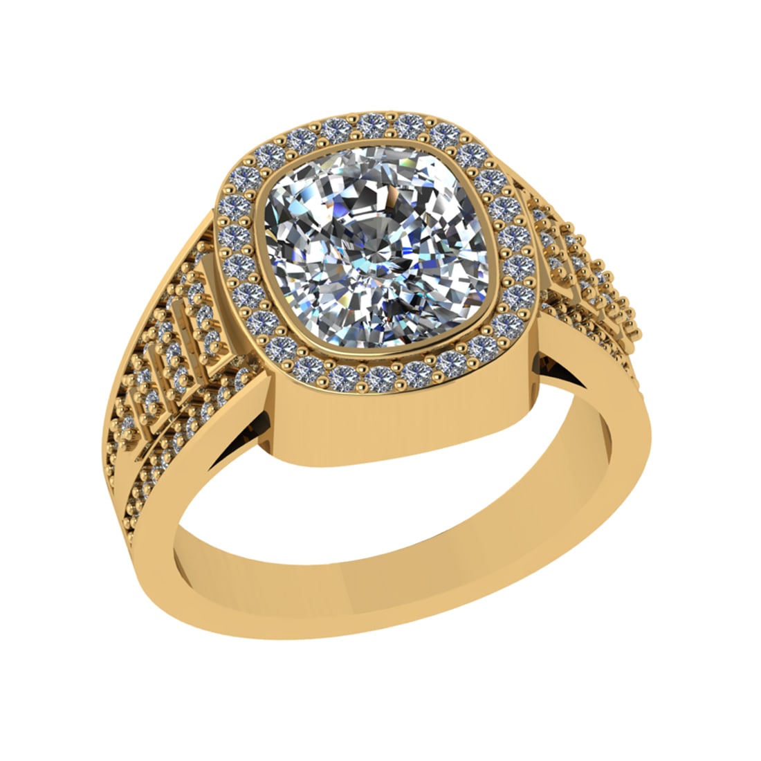 3.28 Ctw VS/SI1 Diamond 14k Yellow Gold Engagement Ring: Center Daimond Weight :-2.70 Ctw ( Cushion Cut) Color : G-H Clarity : VS/SI1 Side Diamond Weight Of Ctw 0.58 Ctw Color : G-H Clarity : VS/SI1 Daimond Setting : Prong Metal Weight : Approx 6.06 gram 14