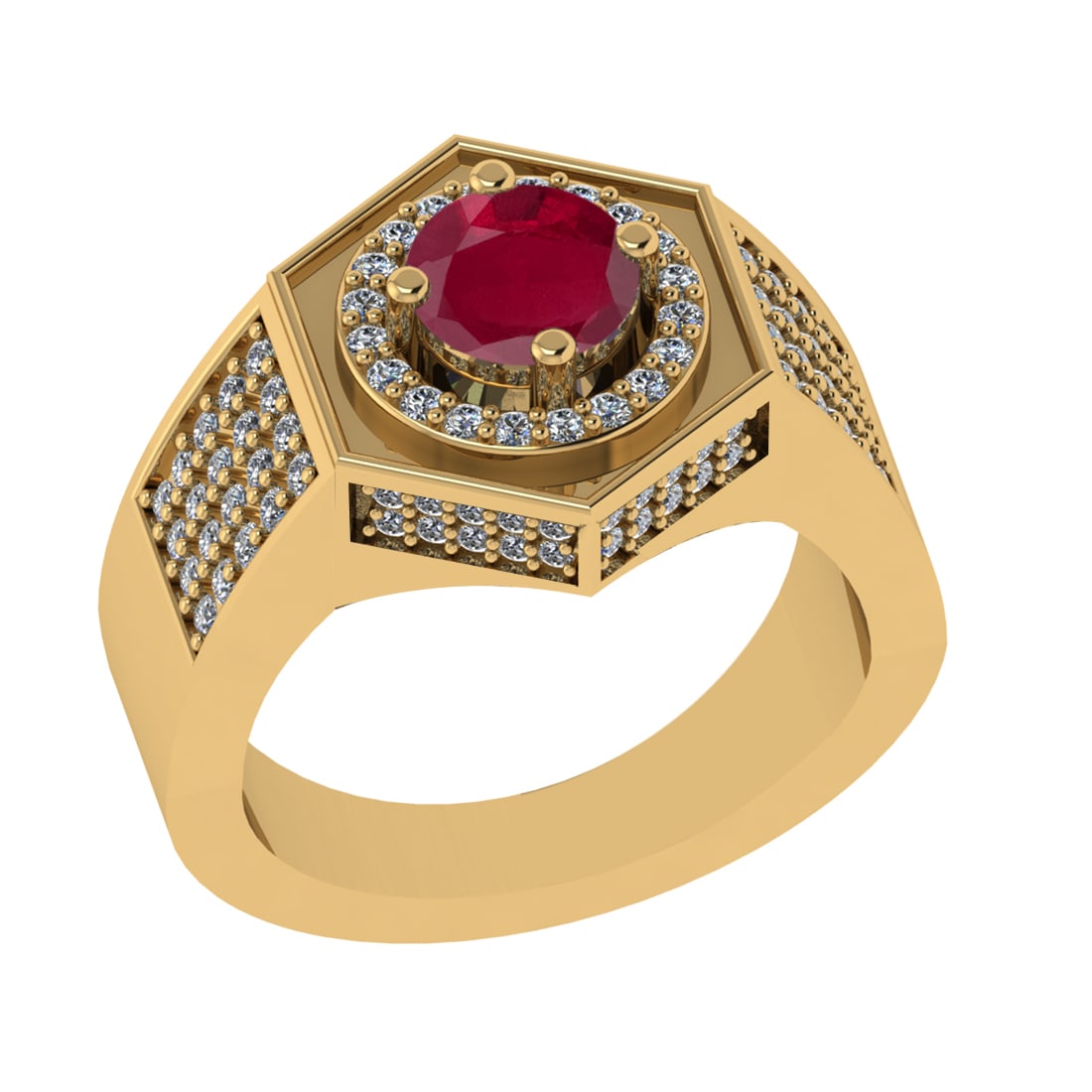 1.42 Ctw VS/SI1 Ruby and Diamond 14K Yellow Gold Engagement Ring (ALL DIAMO: Center stone Weight :-1.00 Ctw ( Round Cut) Center Stone Color :- Ruby Center Stone Setting : Prong Side Diamond Weight Of Ctw 0.42 Ctw Color : G-H Clarity : VS/SI1 Stone Setting : Prong Metal Weight 