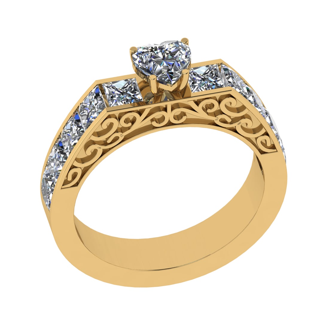 2.30 Ctw VS/SI1 Diamond Prong Set 14k Yellow Gold Engagement Ring: Center Daimond Weight :-0.50 Ctw ( Heart Cut) Color : G-H Clarity : VS/SI1 Side Diamond Weight Of Ctw 1.80 Ctw Color : G-H Clarity : VS/SI1 Daimond Setting : Prong Metal Weight : Approx 4.91 gram 14k 