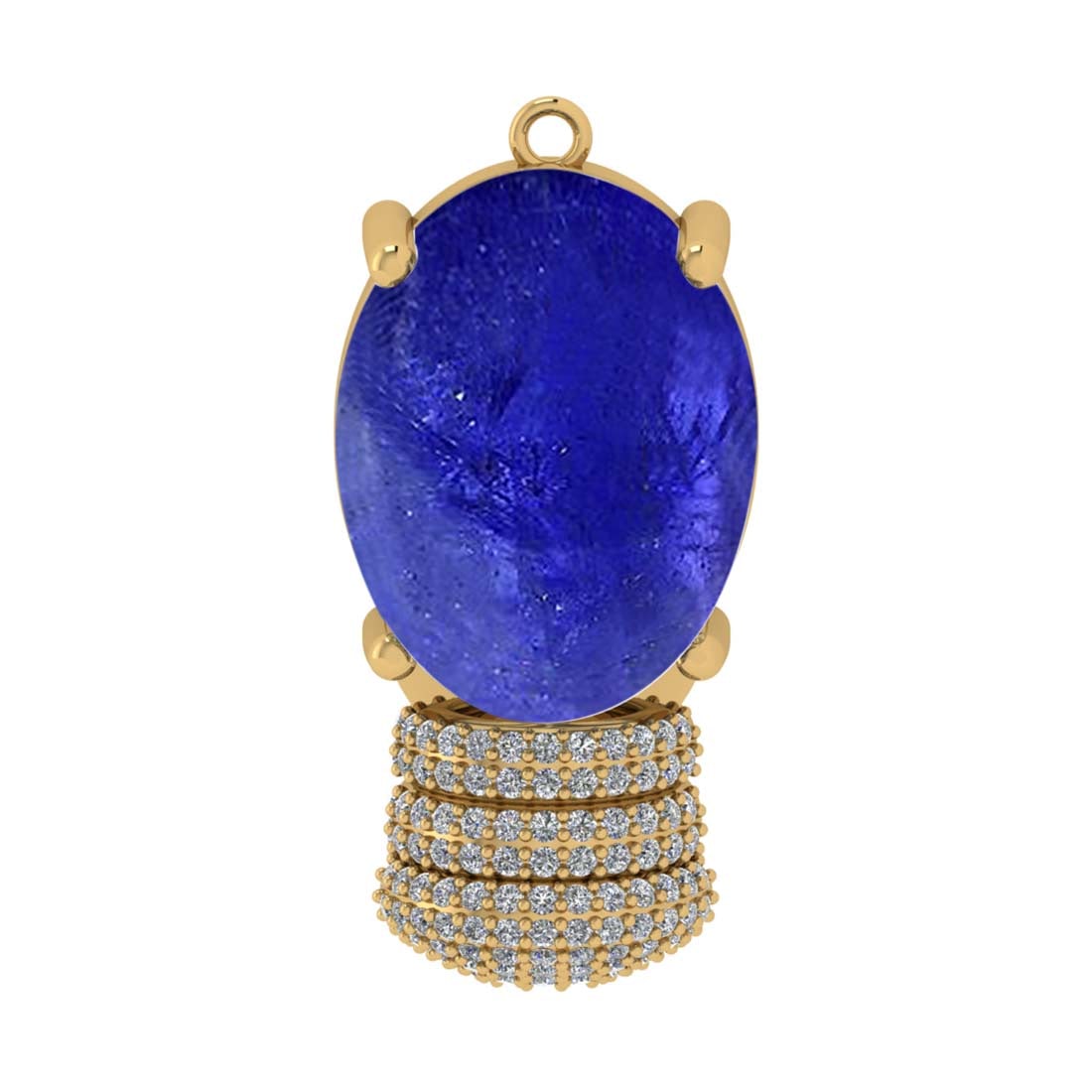 11.74 CtwVS/SI1 Tanzanite and Diamond 14k Yellow Gold Pendant (ALL DIAMOND: Center Stone Weight :-11.25 Ctw ( Oval Cab) Center Stone Color :-Tanzanite Center Stone Setting : Prong Side Diamond Weight Of Ctw :- 0.49 Ctw Color : J-K Clarity : VS/SI1 Daimond Setting : Prong Meta