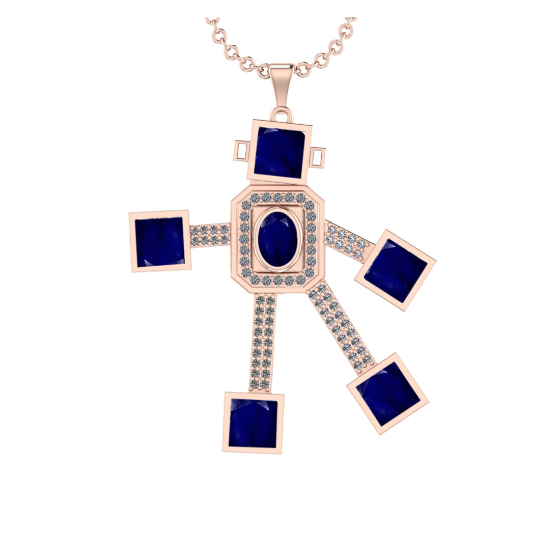7.65 Ctw VS/SI1 Blue Sapphire and Diamond 14K Rose Gold Necklace(ALL DIAMON: Center Stone Weight 7.00 Ctw (Princess & Oval cut) Color :- Blue Sapphire Center Stone Setting : Prong Side Diamond Weight Of Ctw0.65 Ctw Color : J-K Clarity : VS/SI1 Stone Setting : Prong Metal Weigh