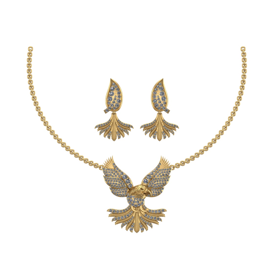 3.64 Ctw SI2/SI1 Diamond Prong Set 14k Yellow Gold Eagle Theme Pendant (ALL: Total Daimond Weight :-3.64 Ctw Color : G-H Clarity : SI2/SI1 Setting : Prong Metal Weight : Approx 40.35 gram 14k Yellow Gold Eagle Theme Pendant (ALL DIAMOND ARE LAB GROWN )Necklace + Earrings (ALL 