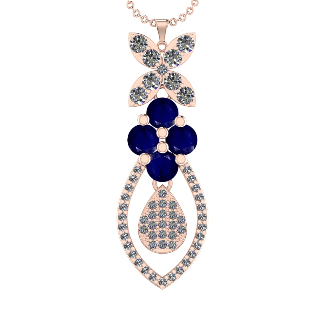 19.90Ctw VS/SI1 Blue Sapphire and Diamond 14K Rose Gold Necklace(ALL DIAMON: Center Stone Weight :8.00Ctw (Round cut) Color :- Blue Sapphire Center Stone Setting : Prong Side Diamond Weight Of Ctw 11.90 Ctw Color : J-K Clarity : VS/SI1 Stone Setting : Prong Metal Weight : Appr