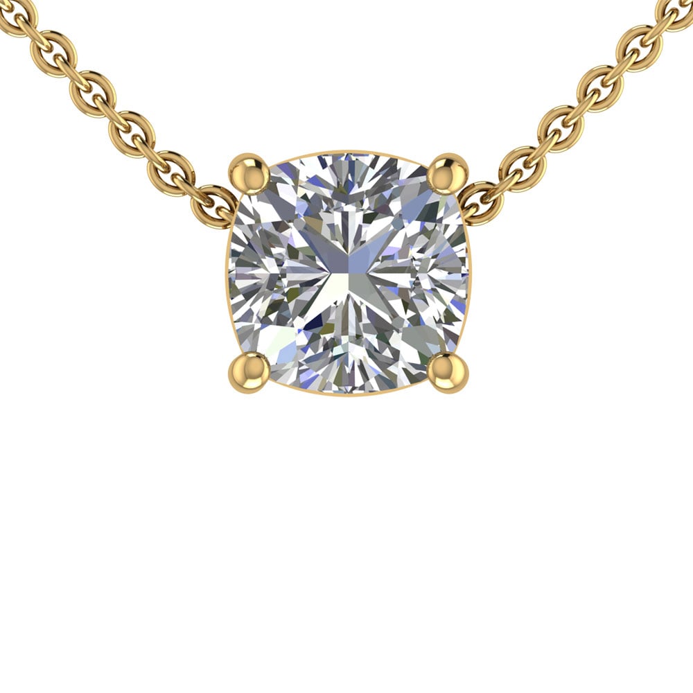 2.00 Ctw SI1/SI2 Diamond Prong Set 14K Yellow Gold Solitaire Pendant: Total Daimond Weight :-2.00 Ctw (Cushion Cut) Color : G-H Clarity : SI1/SI2 Setting : Prong Metal Weight : Approx 3.20 gram 14K Yellow Gold Solitaire Necklace (ALL DIAMOND ARE LAB GROWN ) #3SS96746v15
