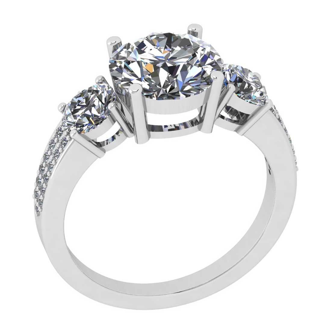4.15 Ctw SI2/I1 Diamond Style Prong Set 18K White Gold three stone Ring: Center Diamond Weight : 3.00 Ctw ( Round Cut) Center Diamond Color : G-H Center Stone Setting : Prong Center Stone Clarity : SI2/I1 Side Stone Weight Of Ctw 1.15 Ctw Side Stone Color : G-H Stone Clari