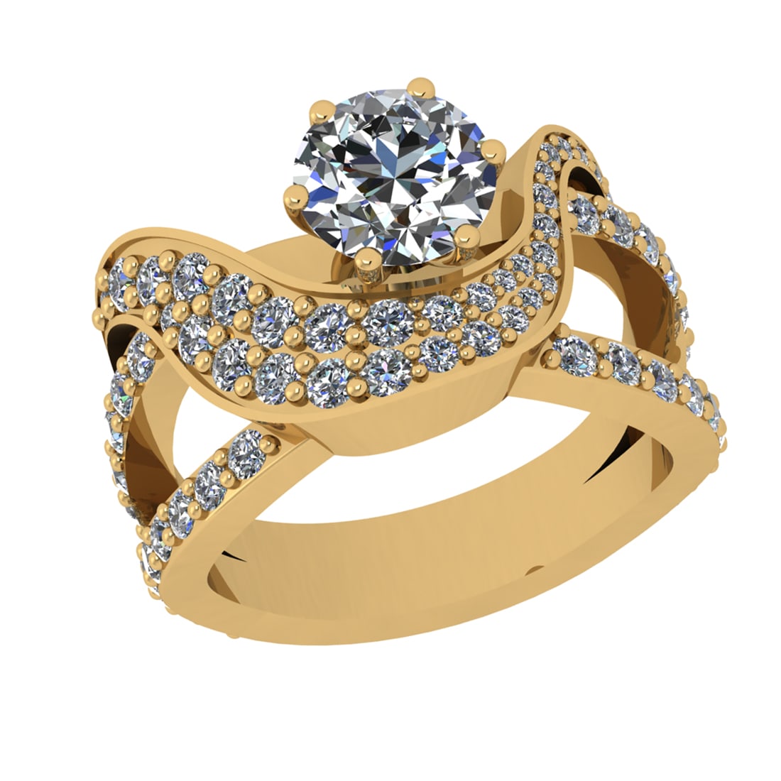2.57 Ctw SI1/SI2 Diamond Prong Set 14k Yellow Gold Engagement Ring: Center Daimond Weight :-1.30 Ctw ( Round Cut) Color : G-H Clarity : SI1/SI2 Side Diamond Weight Of Ctw 1.27 Ctw Color : G-H Clarity : SI1/SI2 Daimond Setting : Prong Metal Weight : Approx 7.21 gram