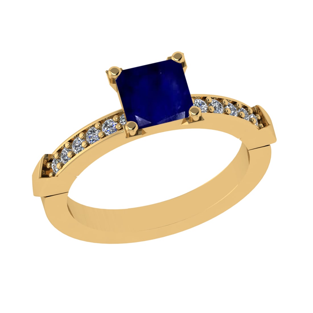 1.46 Ctw VS/SI1 Blue Sapphire and Diamond 14k Yellow Gold Engagement Ring: Center Stone Weight :-1.25 Ctw ( Princess Cut) Center Stone Color :-Blue Sapphire Center Stone Setting : Prong Side Diamond Weight Of Ctw :- 0.21 Ctw Color : J-K Clarity : VS/SI1 Daimond Setting : Pro