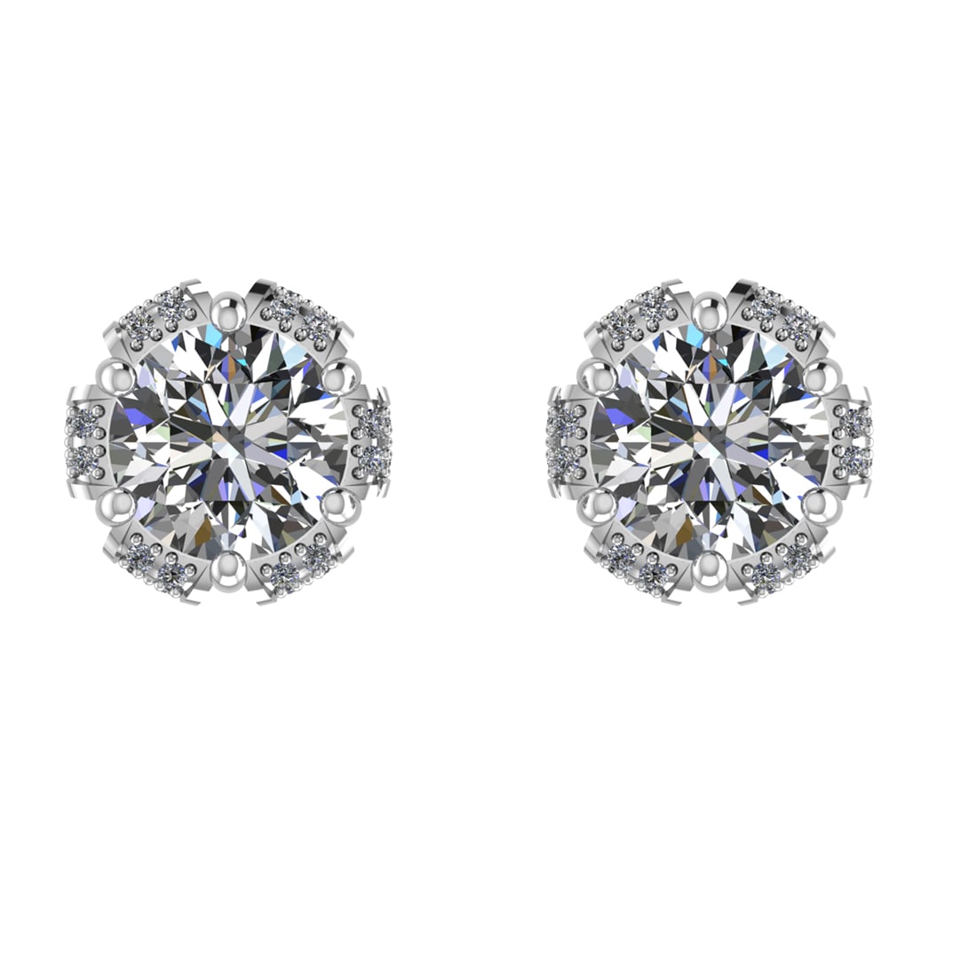 4.42 Ctw VS/SI1 Diamond 14k white Gold Stud Earrings: Center Daimond Weight :-4.00 Ctw ( Round Cut) Color : G-H Clarity : VS/SI1 Side Diamond Weight Of Ctw 0.42 Ctw Color : G-H Clarity : VS/SI1 Daimond Setting : Prong Metal Weight : Approx 3.60 gram 14k 